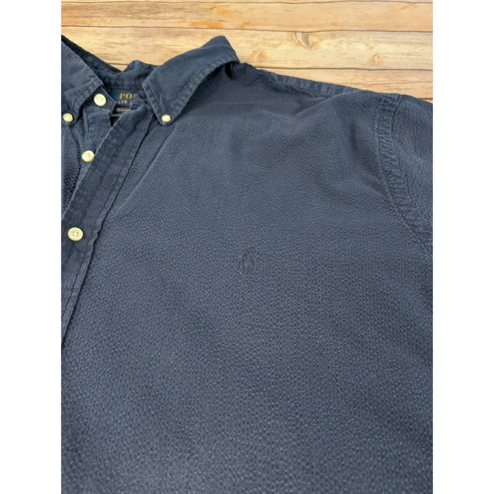 Polo Ralph Lauren Shirt Mens 3XLT Seersucker Navy Blue Short Sleeve Untucked Fit